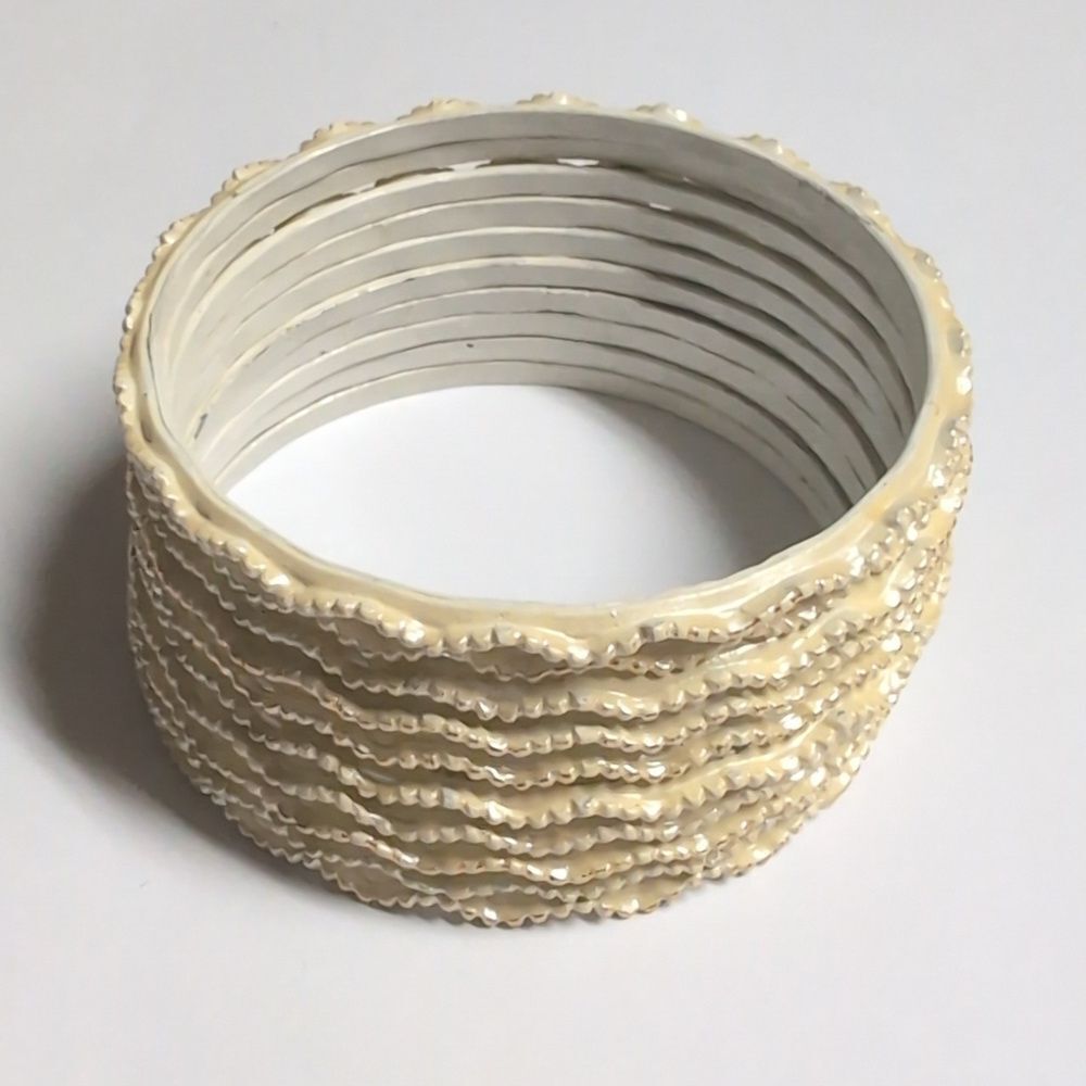 Set of 10‎ Cream Metal Bangle Bracelets